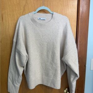 Zara Soft Cream Crew Neck Sweater